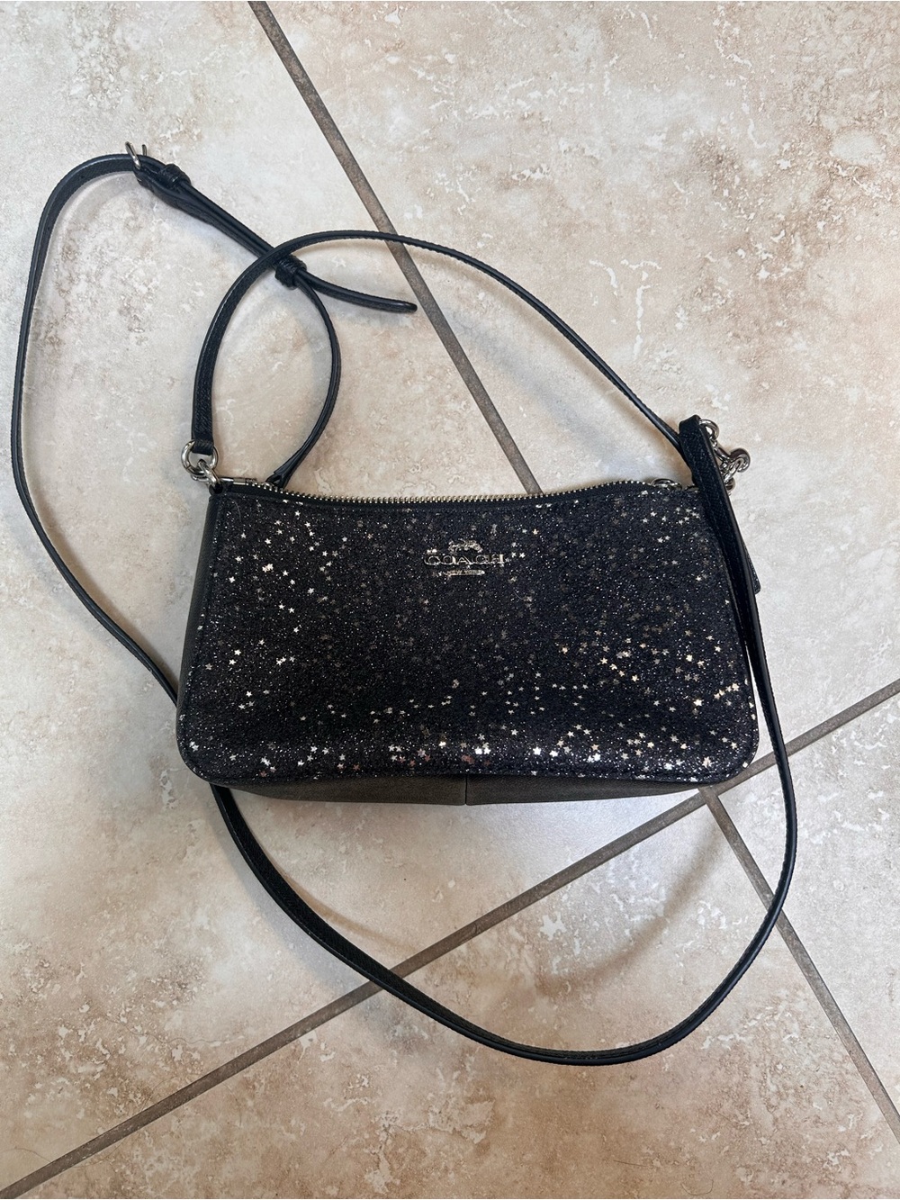 Coach Black Glitter Starry Mini Crossbody